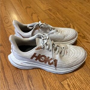Hoka Cream and Tan Athletic Shoes